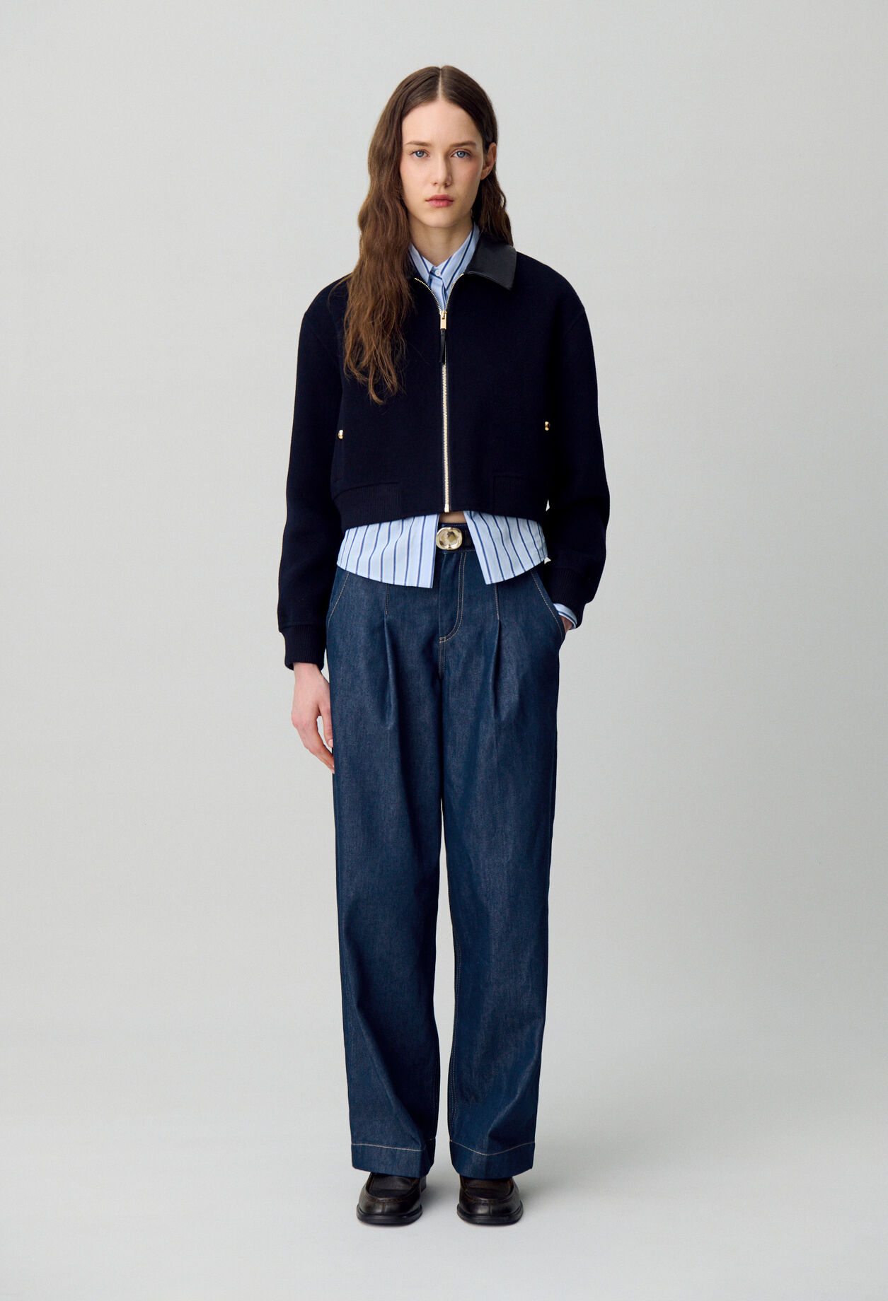 Raw denim straight-cut jeans
