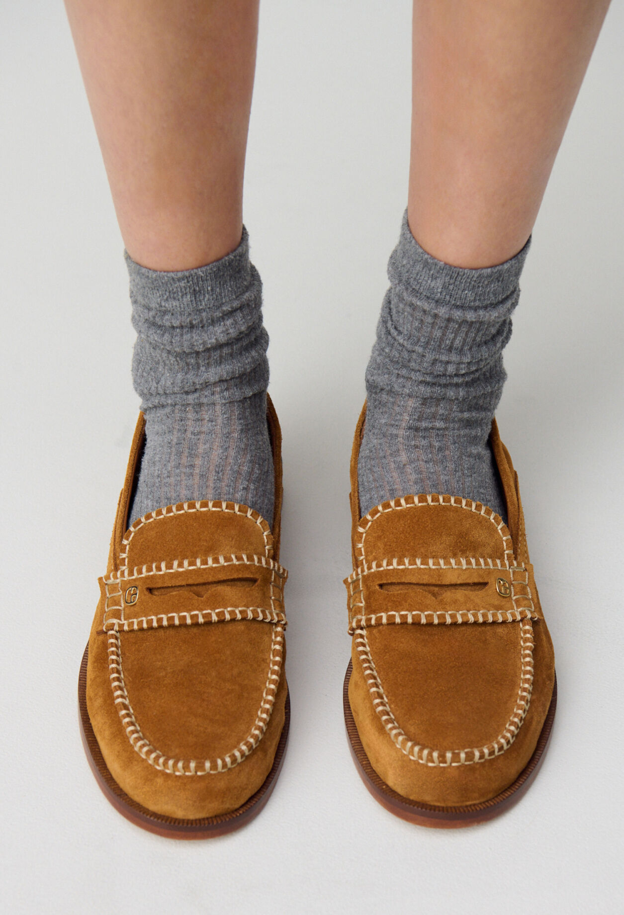 Suede mules with gold monogram 3 Suede mules with gold monogram