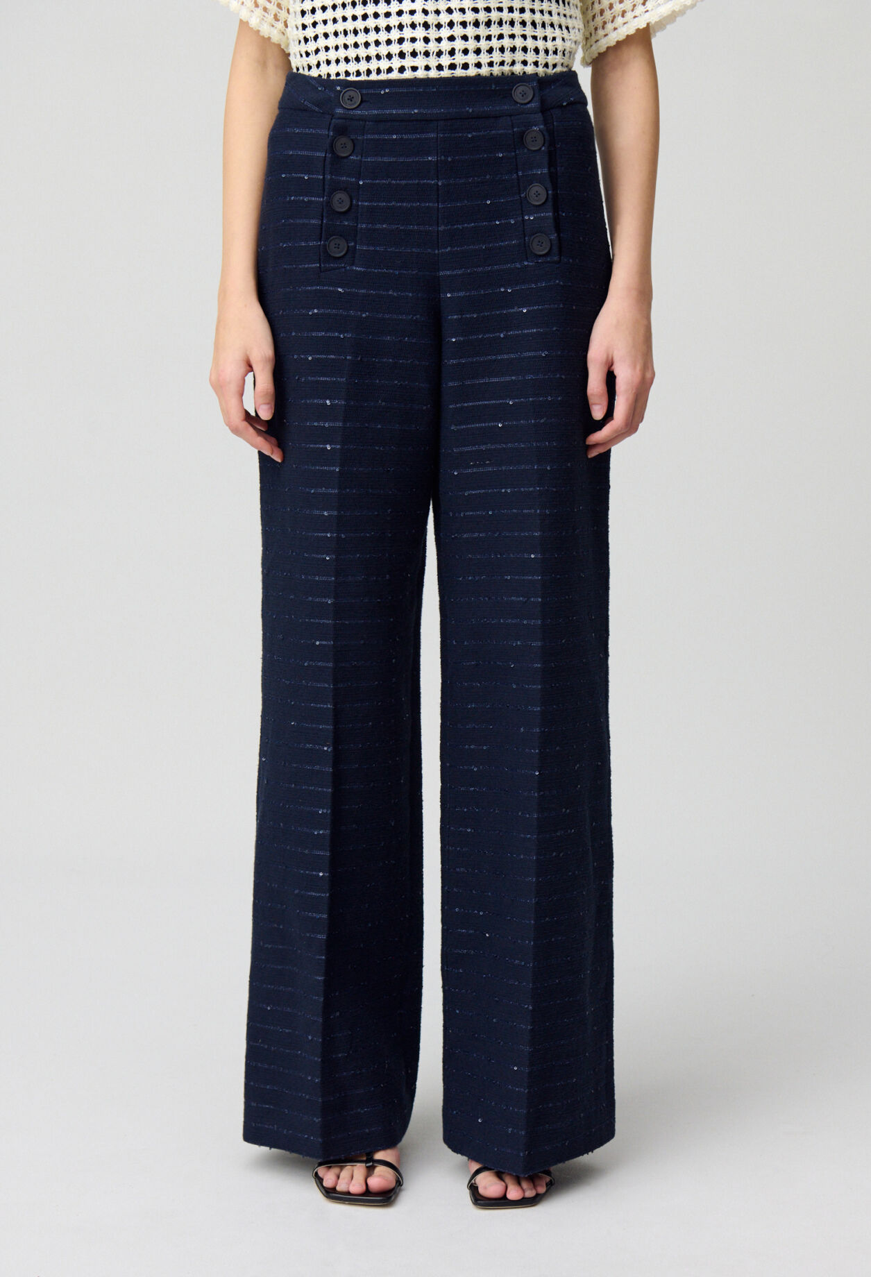 Striped straight cut trousers